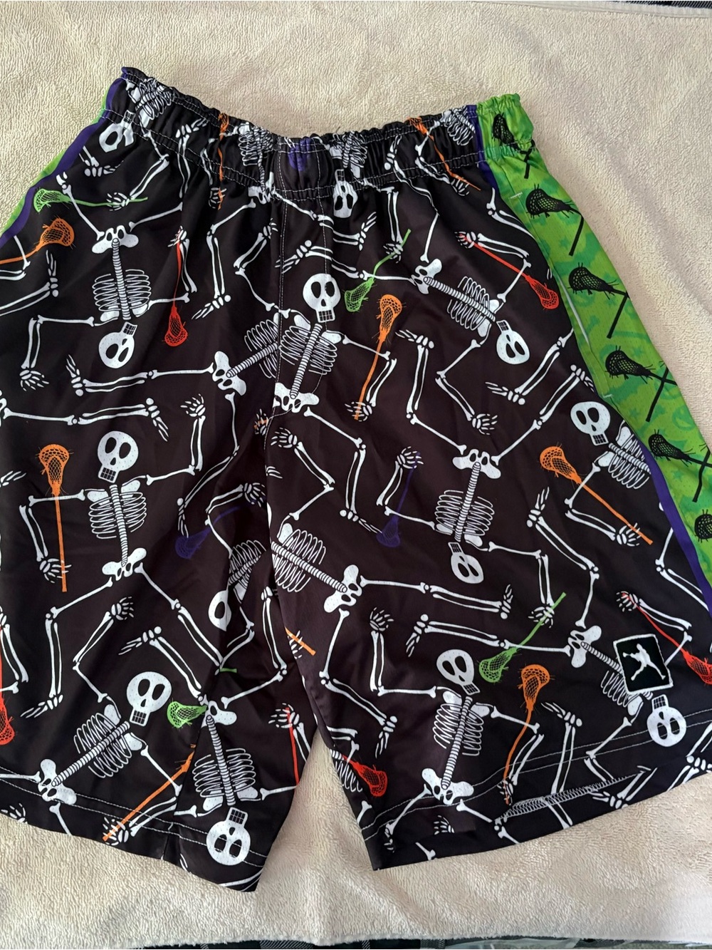 Men's Black Skeleton Print Athletic Shorts - Unbranded
